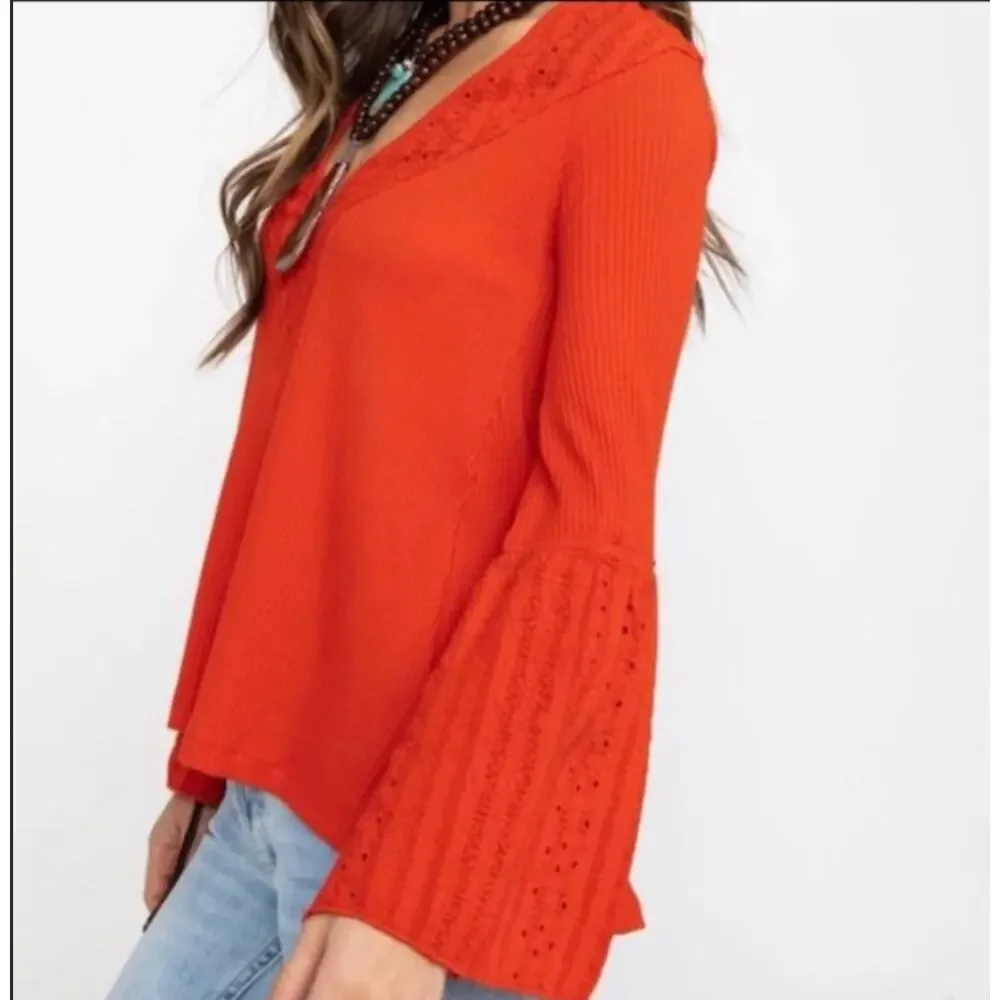 Free People Parisian Nights Vermillion Boho Top Sz XS